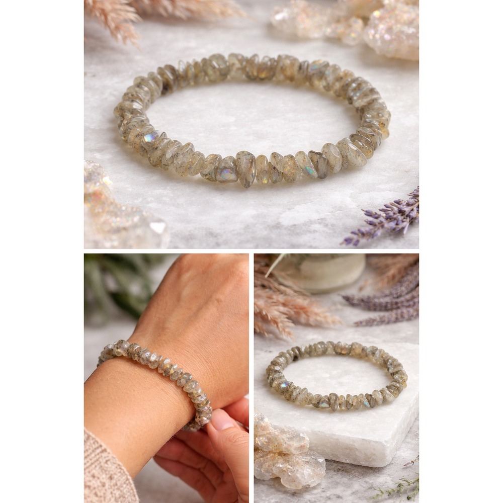 Natural Labradorite Chip Bead Stretch Bracelet Boho Gemstone Jewelry